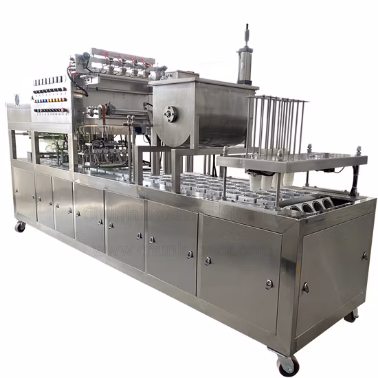 Attrezzatura per l'imballaggio del sigillatore automatico del vassoio della tazza di plastica della sigillatrice del riempimento del popcorn dello spuntino della noce del cereale istantaneo