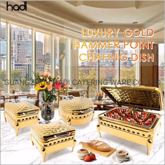 Catering in acciaio inossidabile Roll Top Argento e oro Scaldacuoco di lusso Bougie Catering Ristorante Buffet Display per alimenti Scaldacuoco Shafing Chef Golden Chauffe Plat
